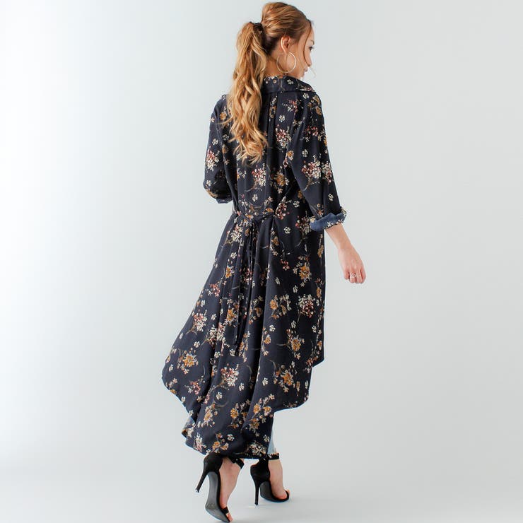 裾フレア花柄シャツワンピース ふんわり とろみ | JUNOAH | 詳細画像30 