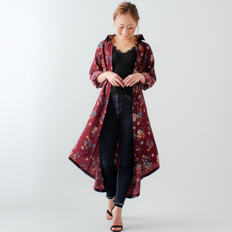 裾フレア花柄シャツワンピース ふんわり とろみ | JUNOAH | 詳細画像37 