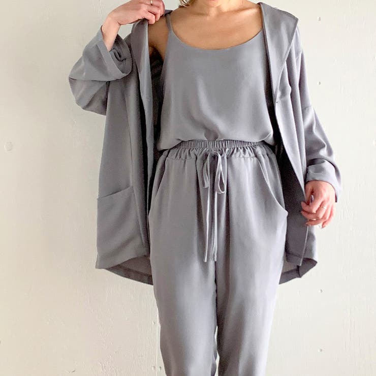 グレー-ロング | 薄手7分袖シャツジャケット3点セットのセットアップ 7分袖テーラードジャケット … | JUNOAH