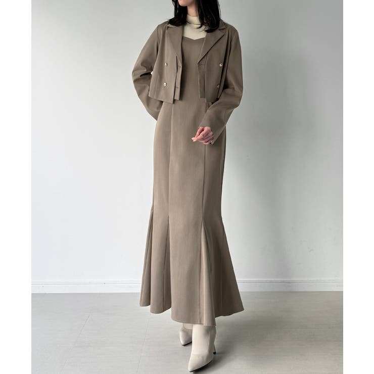 レイヤードデザインショートジャケット＋マーメイドキャミワンピースset | JUNOAH | 詳細画像14 