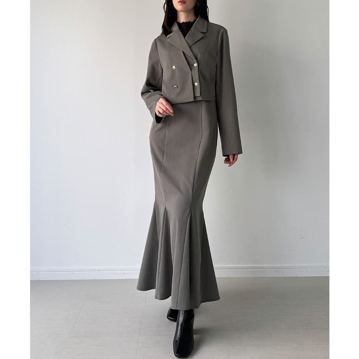 グレー | レイヤードデザインショートジャケット＋マーメイドキャミワンピースset | JUNOAH