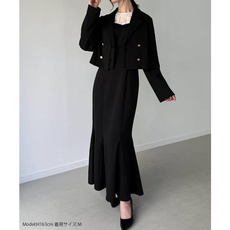 レイヤードデザインショートジャケット＋マーメイドキャミワンピースset | JUNOAH | 詳細画像2 