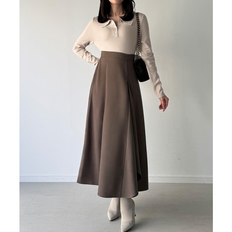 ポロニットドッキングラッフルフレアワンピース(薄手、裏地なし) | JUNOAH | 詳細画像12 