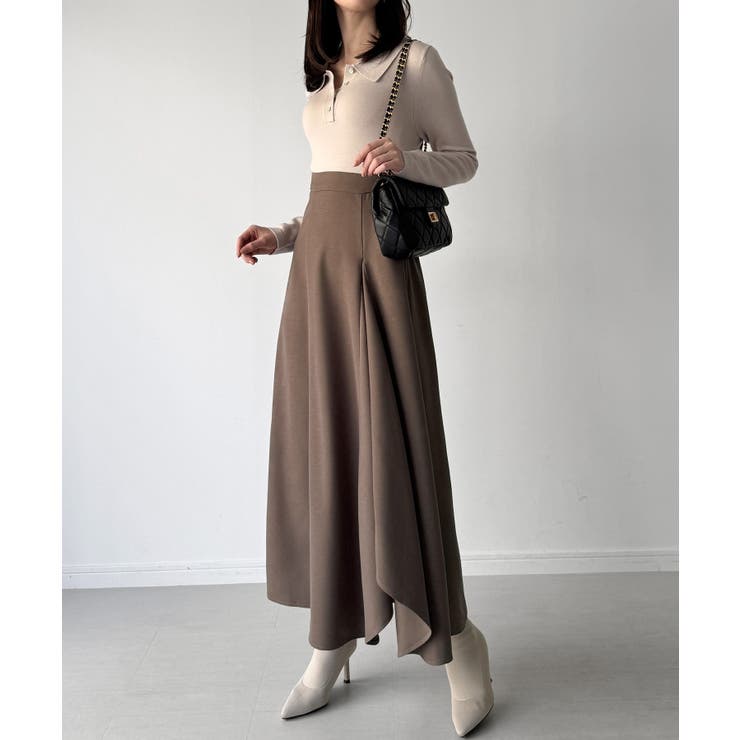 ポロニットドッキングラッフルフレアワンピース(薄手、裏地なし)[品番