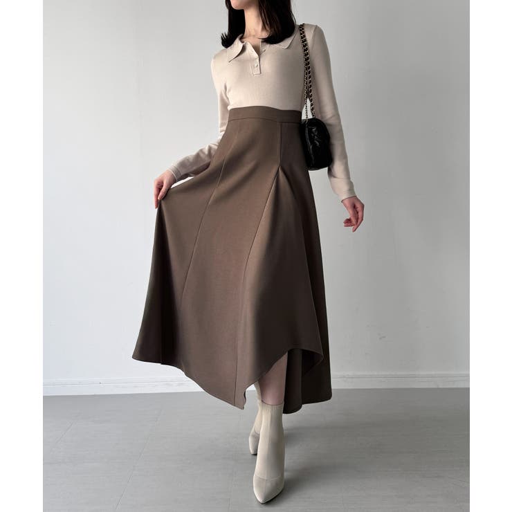 ポロニットドッキングラッフルフレアワンピース(薄手、裏地なし) | JUNOAH | 詳細画像14 