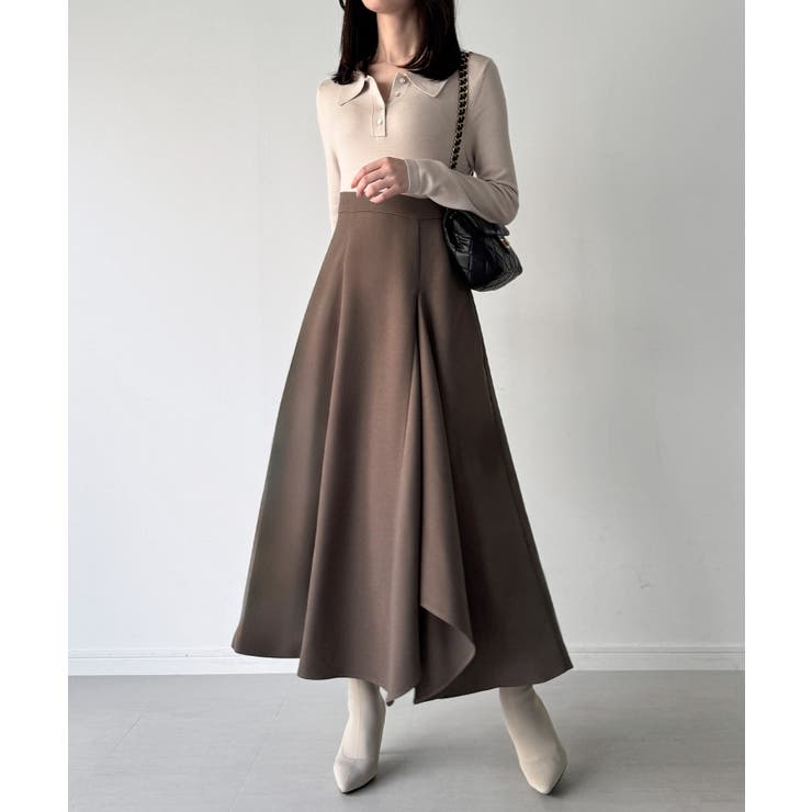 ポロニットドッキングラッフルフレアワンピース(薄手、裏地なし) | JUNOAH | 詳細画像15 