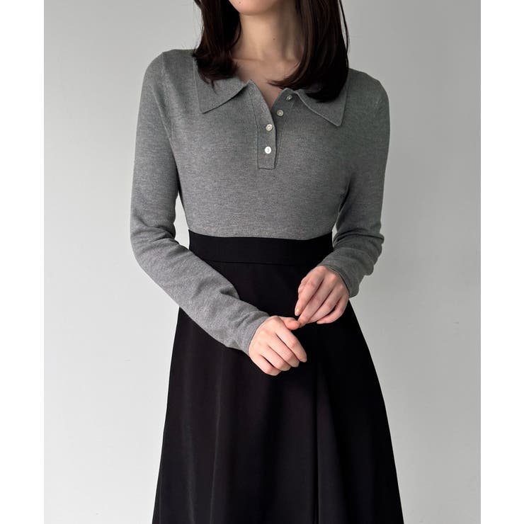 ポロニットドッキングラッフルフレアワンピース(薄手、裏地なし) | JUNOAH | 詳細画像17 