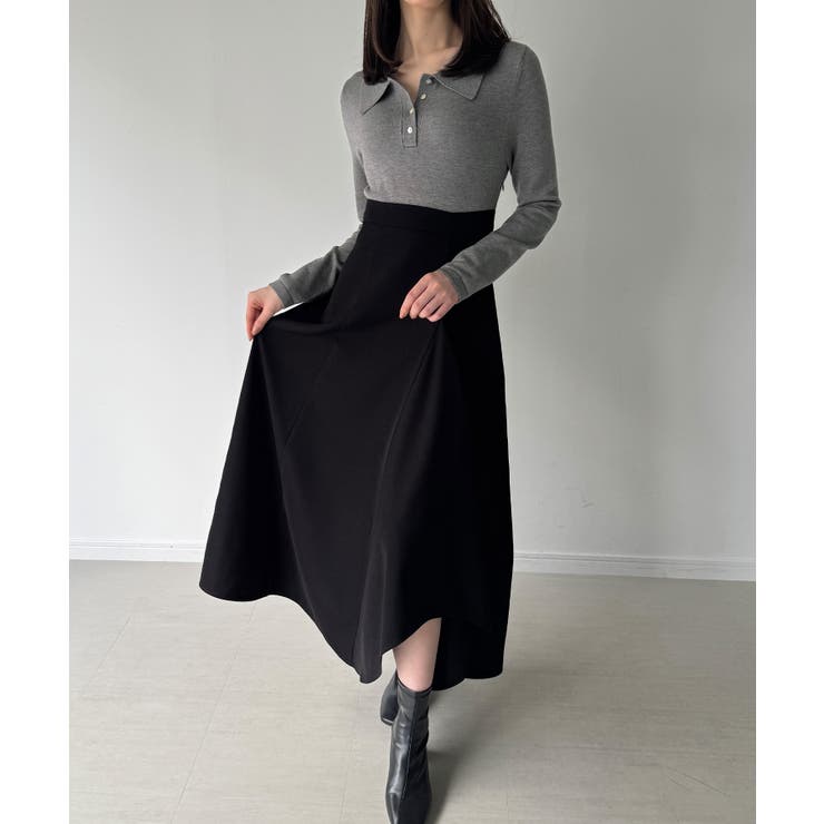 ポロニットドッキングラッフルフレアワンピース(薄手、裏地なし) | JUNOAH | 詳細画像20 