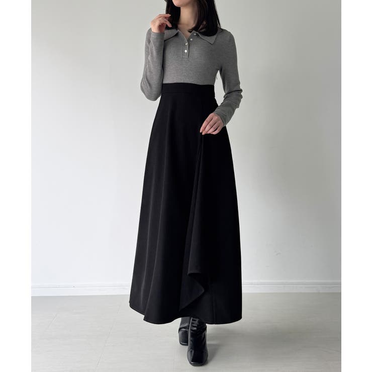 ポロニットドッキングラッフルフレアワンピース(薄手、裏地なし) | JUNOAH | 詳細画像22 