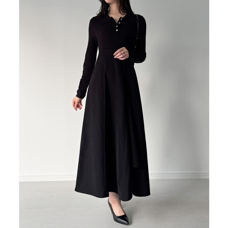 ポロニットドッキングラッフルフレアワンピース(薄手、裏地なし) | JUNOAH | 詳細画像4 