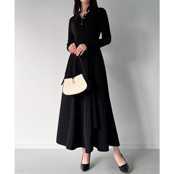 ポロニットドッキングラッフルフレアワンピース(薄手、裏地なし) | JUNOAH | 詳細画像5 