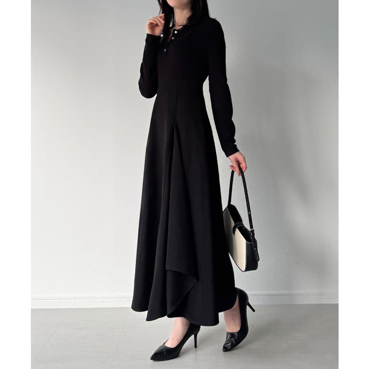 ポロニットドッキングラッフルフレアワンピース(薄手、裏地なし) | JUNOAH | 詳細画像6 