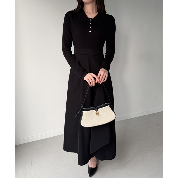 ポロニットドッキングラッフルフレアワンピース(薄手、裏地なし) | JUNOAH | 詳細画像7 