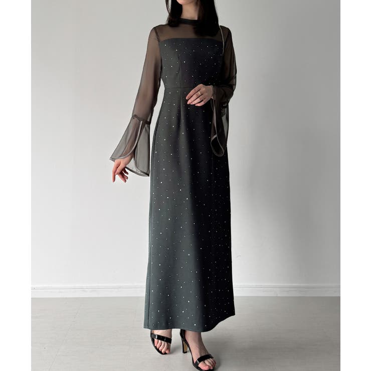 ベルスリーブキラキラタイトドレス[品番：AMTW0012664]｜JUNOAH