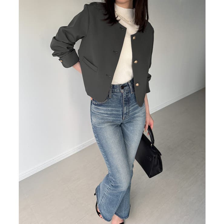 金釦ショート丈ノーカラージャケット | JUNOAH | 詳細画像11 