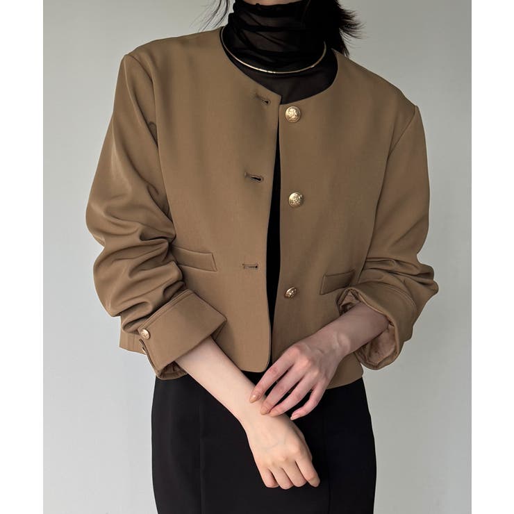 モカ | 金釦ショート丈ノーカラージャケット | JUNOAH