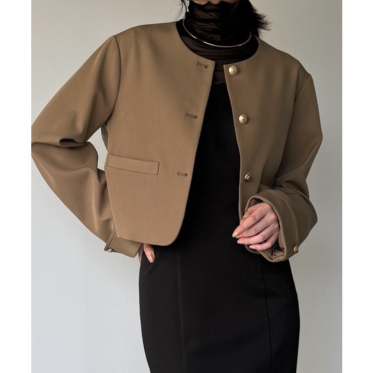 金釦ショート丈ノーカラージャケット | JUNOAH | 詳細画像5 