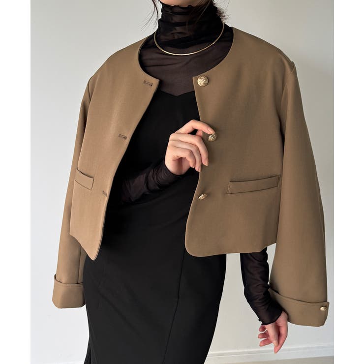 金釦ショート丈ノーカラージャケット | JUNOAH | 詳細画像6 