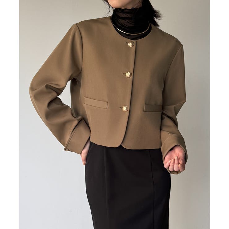 金釦ショート丈ノーカラージャケット | JUNOAH | 詳細画像7 