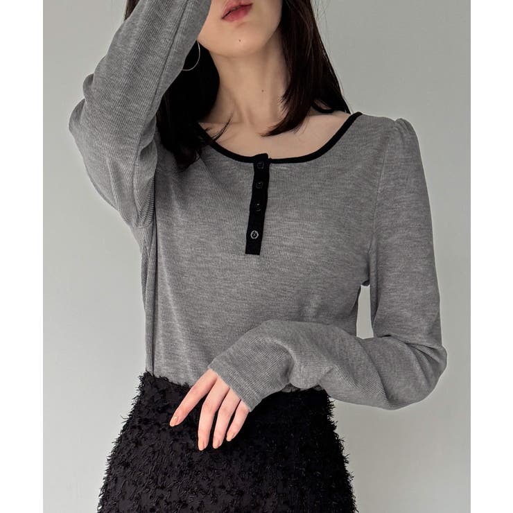 グレー | 前後2way長袖パフスリーブカットソー | JUNOAH