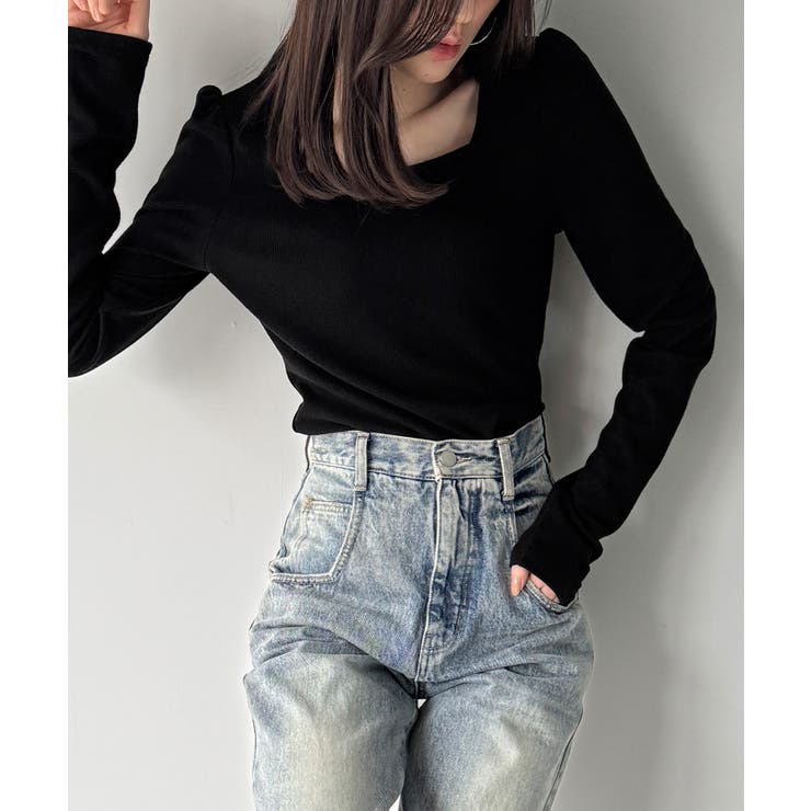 ブラック | 前後2way長袖パフスリーブカットソー | JUNOAH