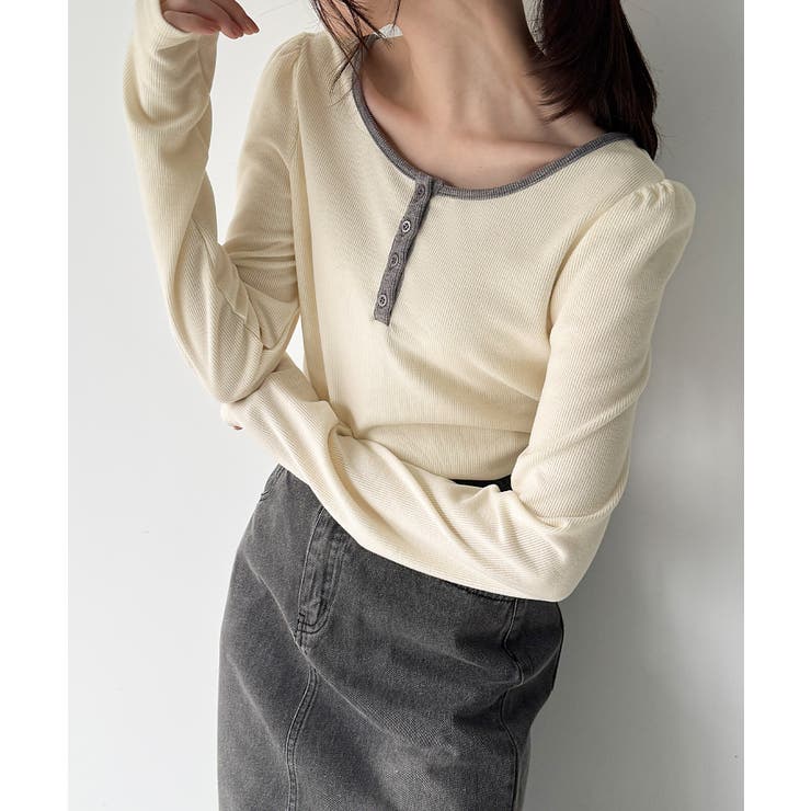 アイボリー | 前後2way長袖パフスリーブカットソー | JUNOAH