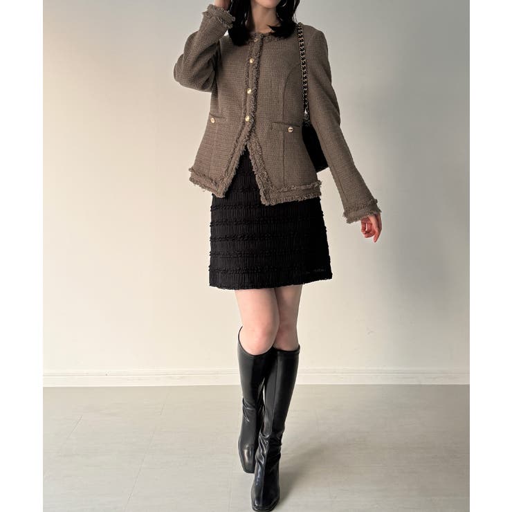 金ボタンフリンジツイードジャケット[品番：AMTW0012689]｜JUNOAH