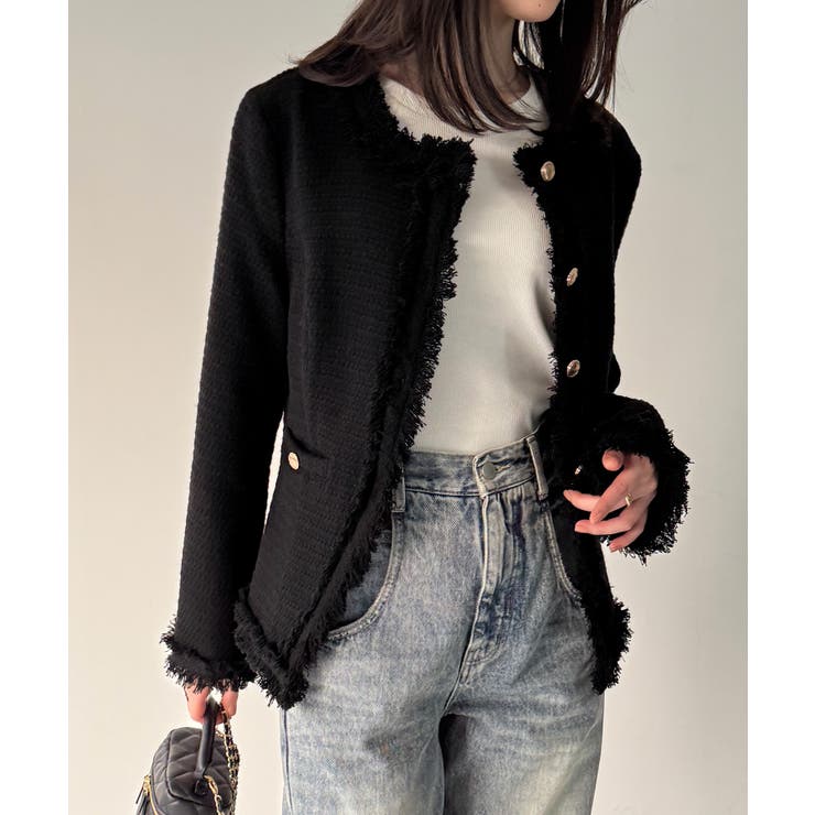 金ボタンフリンジツイードジャケット | JUNOAH | 詳細画像4 