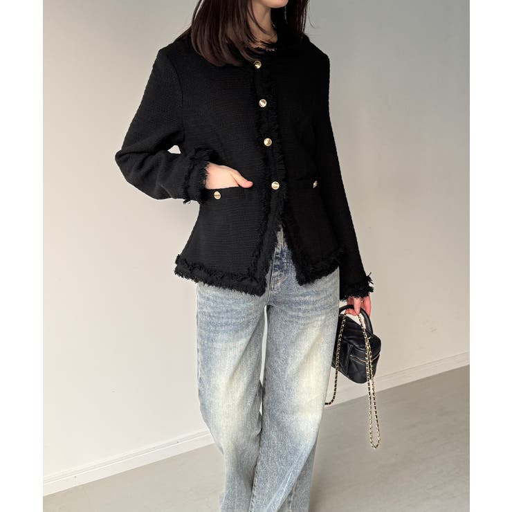 金ボタンフリンジツイードジャケット[品番：AMTW0012689]｜JUNOAH