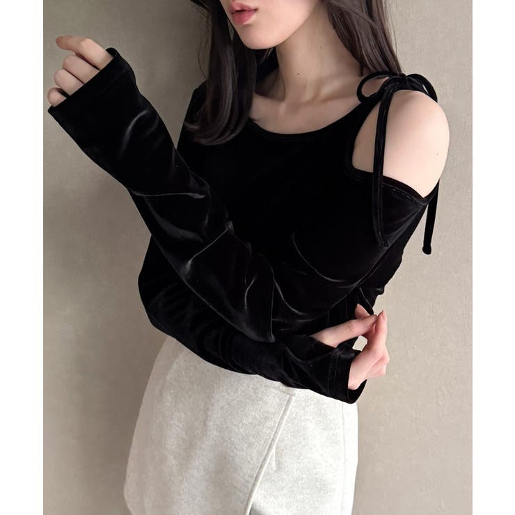 アシメ肩リボンベロアトップス | JUNOAH | 詳細画像11 