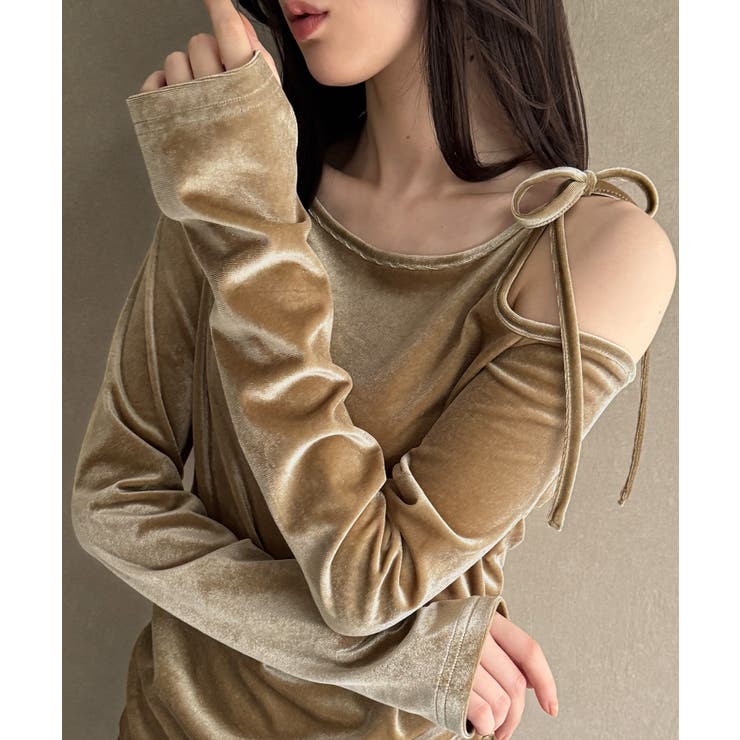 アシメ肩リボンベロアトップス | JUNOAH | 詳細画像12 