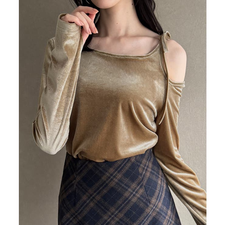 アシメ肩リボンベロアトップス | JUNOAH | 詳細画像13 