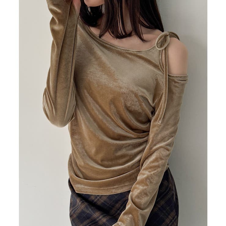 アシメ肩リボンベロアトップス | JUNOAH | 詳細画像14 