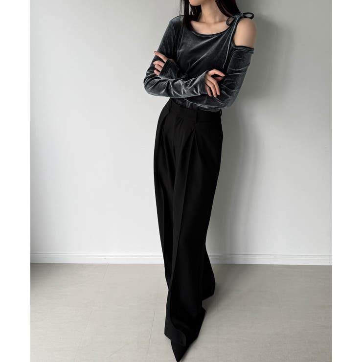 アシメ肩リボンベロアトップス | JUNOAH | 詳細画像5 