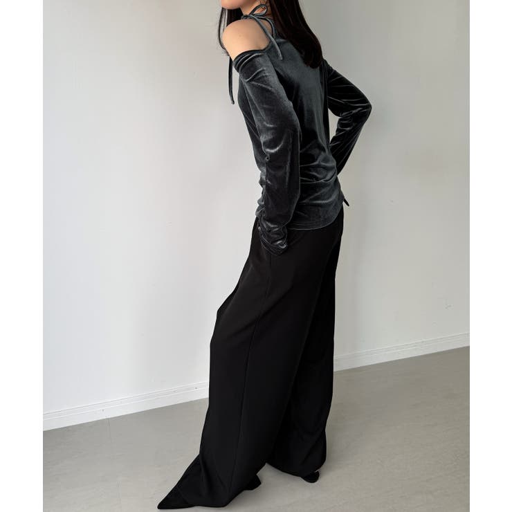 アシメ肩リボンベロアトップス | JUNOAH | 詳細画像6 