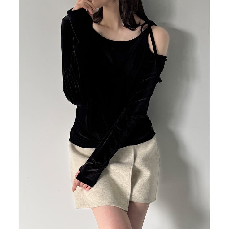 アシメ肩リボンベロアトップス | JUNOAH | 詳細画像7 