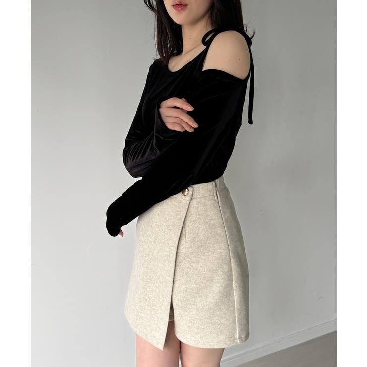 アシメ肩リボンベロアトップス | JUNOAH | 詳細画像8 