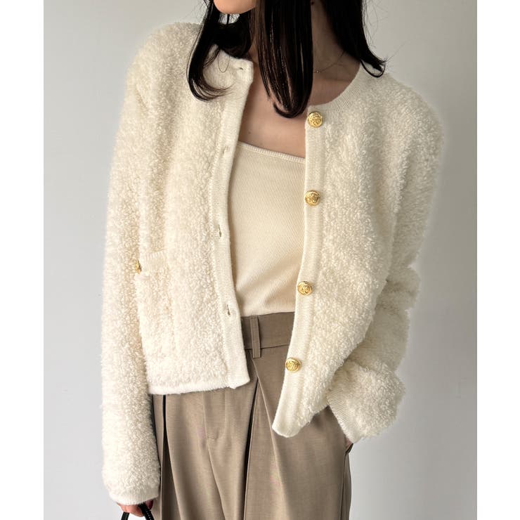 パイル編み金釦ニットジャケット | JUNOAH | 詳細画像1 