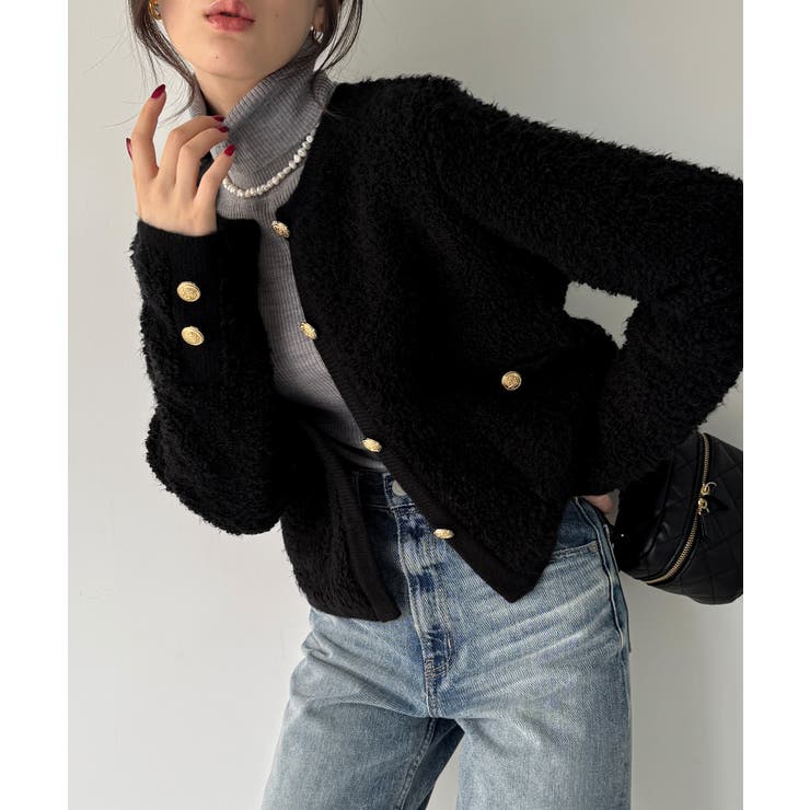 パイル編み金釦ニットジャケット | JUNOAH | 詳細画像11 