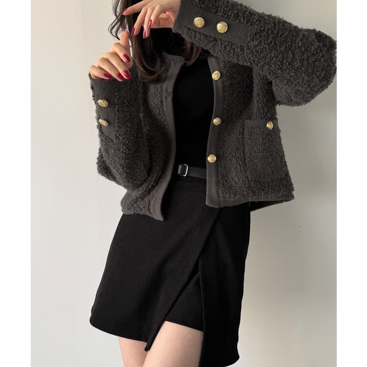 パイル編み金釦ニットジャケット | JUNOAH | 詳細画像17 