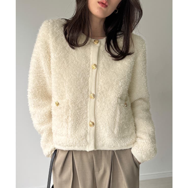 パイル編み金釦ニットジャケット | JUNOAH | 詳細画像2 