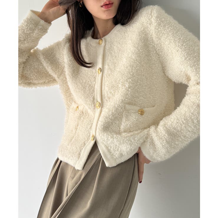 パイル編み金釦ニットジャケット | JUNOAH | 詳細画像3 