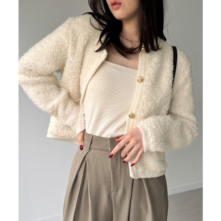 パイル編み金釦ニットジャケット | JUNOAH | 詳細画像4 