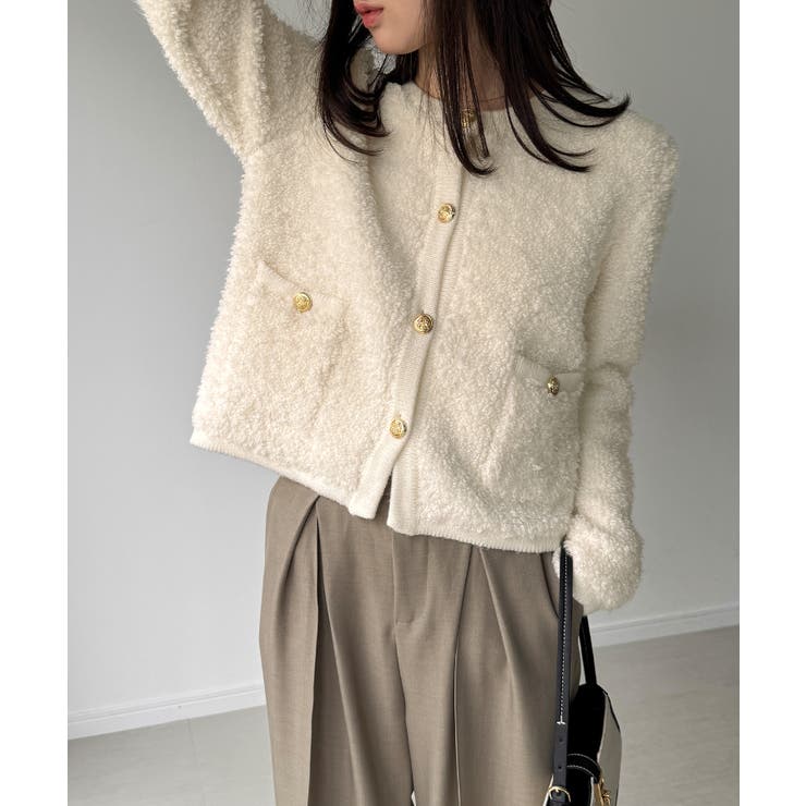 パイル編み金釦ニットジャケット | JUNOAH | 詳細画像5 