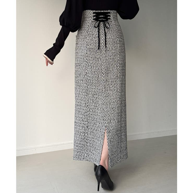 ツイードバックレースアップIラインスカート | JUNOAH | 詳細画像10 