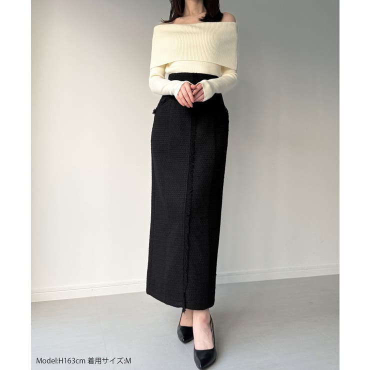 ツイードバックレースアップIラインスカート | JUNOAH | 詳細画像2 