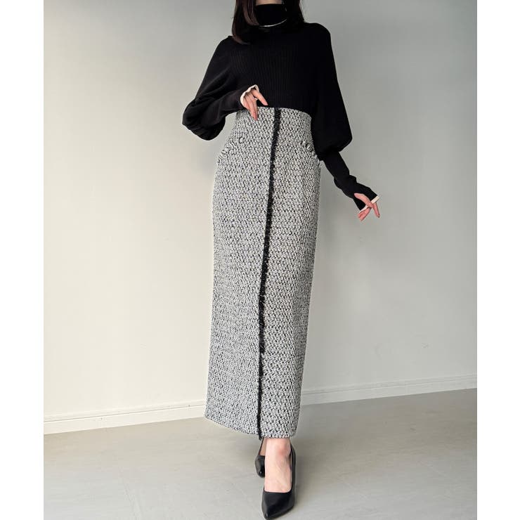 ツイードバックレースアップIラインスカート | JUNOAH | 詳細画像7 