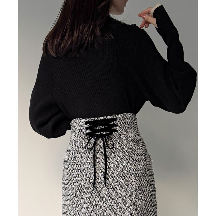 ツイードバックレースアップIラインスカート | JUNOAH | 詳細画像8 