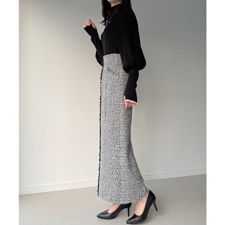 ツイードバックレースアップIラインスカート | JUNOAH | 詳細画像9 