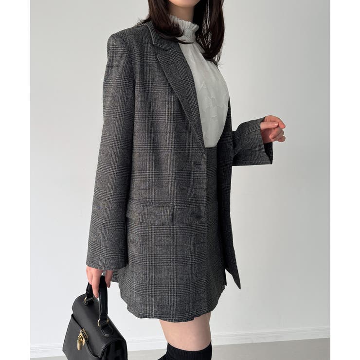 グレンチェックオーバーサイズジャケット＋フレアミニスカート(インパン付き)set | JUNOAH | 詳細画像13 